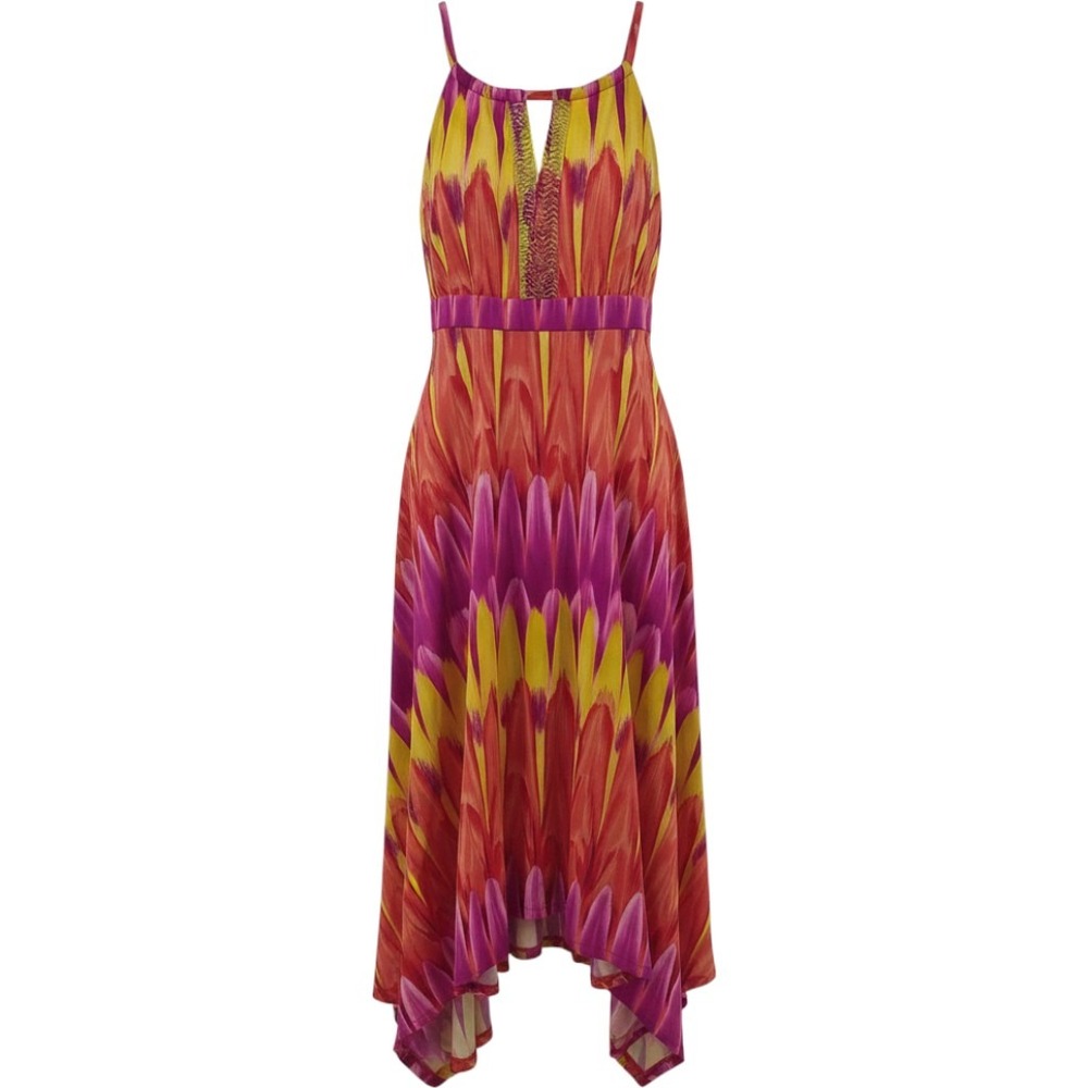 INC International Concepts Midi Dress PM Pink Orange Ikat Boho Eclectic Tropical